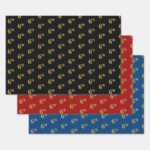 Elegantes Schwarz, Rot, Blau, Imitate Gold 6. Even Geschenkpapier Set