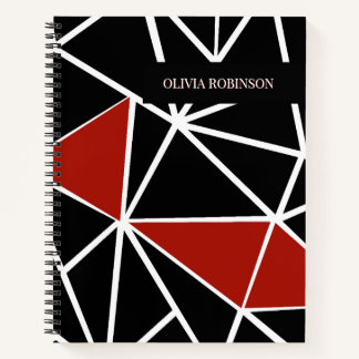 Elegantes Schwarz-Rot-Geometrisches Muster Notizbuch