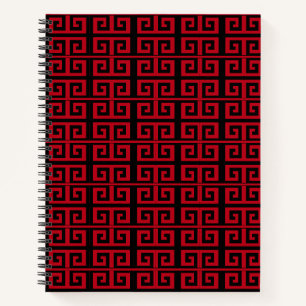 Elegantes Schwarz-Rot-Griechisch-Muster-Notizbuch Notizbuch