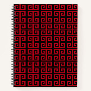 Elegantes Schwarz/Rot-Griechisches MusterNotebook Notizbuch