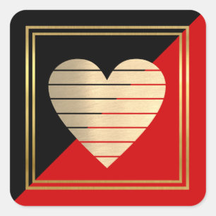 elegantes Schwarz-Rot-Liebe-Herz Quadratischer Aufkleber
