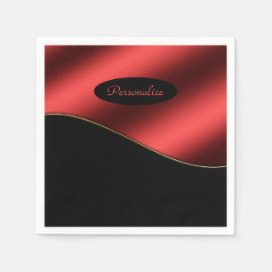 Elegantes Schwarz Rot Stilvolles Wave Design perso Serviette