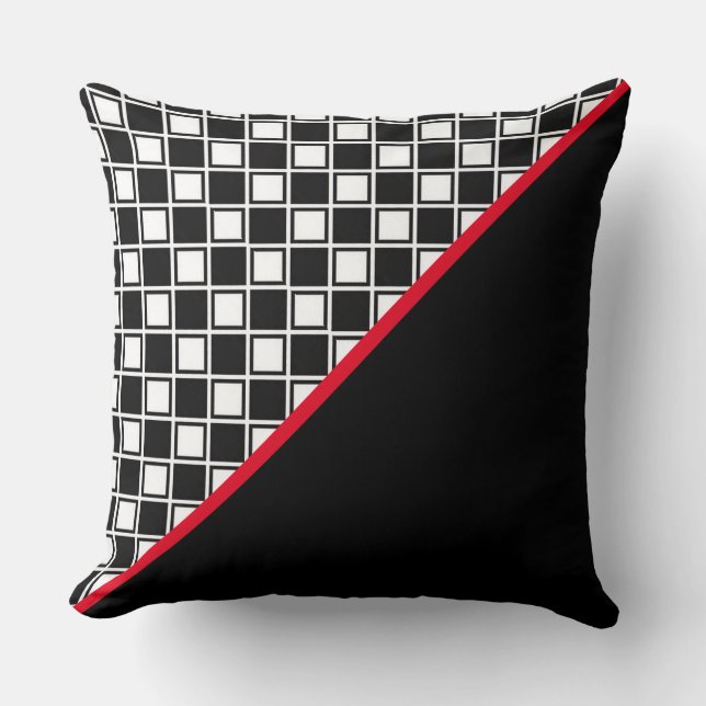Elegantes Schwarz Rot und Weiß Kissen (Vorderseite)