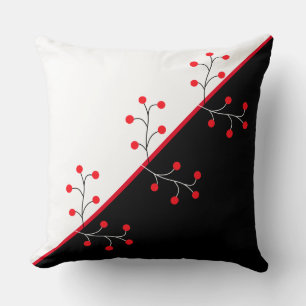 Elegantes Schwarz Rot und Weiß & Wilde Beeren Kissen