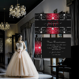 Elegantes Schwarz-Rot-Verziert-Grenzen Jewels Mono Visitenkarte