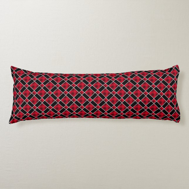 Elegantes schwarz-rotes Diamantmuster Seitenschläferkissen (Vorderseite)