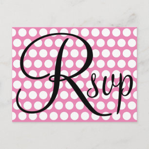 Elegantes Schwarz RSVP Rosa und Weiß Punkte Einladungspostkarte
