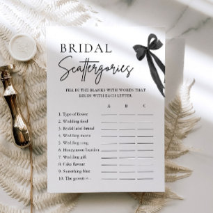 Elegantes Schwarz-Schleife-Braut-Scattergories-Spi Einladung