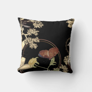 Elegantes Schwarz-Schmetterling-Blumendesign Kissen