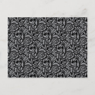 Elegantes Schwarz-Silber-Damask-Blumenmuster Postkarte