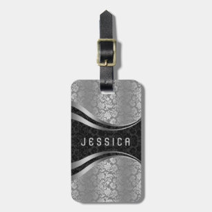 Elegantes Schwarz-Silber-Damaskus-Muster Gepäckanhänger