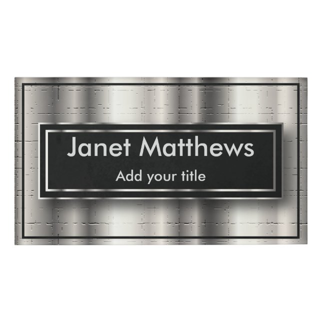 Elegantes Schwarz-Silber-Design Namenschild (Vorderseite)