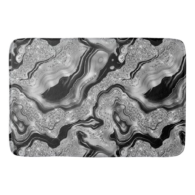 Elegantes Schwarz-Silber-Glitzer-Muster Badematte (Vorderseite)