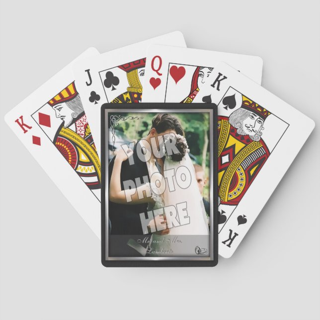 Elegantes Schwarz-Silber-Hochzeitsfoto Spielkarten (Rückseite)
