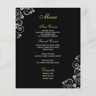 Elegantes Schwarz-Silber-Wirbel-Hochzeitsmenü