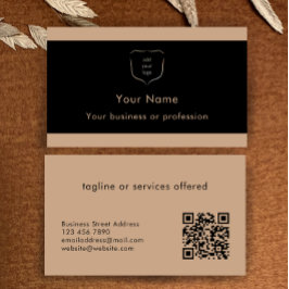 Elegantes Schwarz-Tan-Logo-QR-Code Professional Visitenkarte