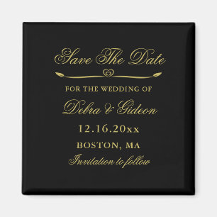 Elegantes Schwarz-u. Goldherz blühen Save the Date Magnet