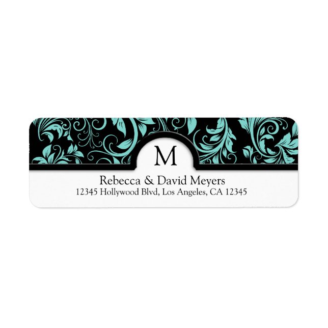 Elegantes Schwarz und Aquamarin Blau mit Monogramm (Vorne)