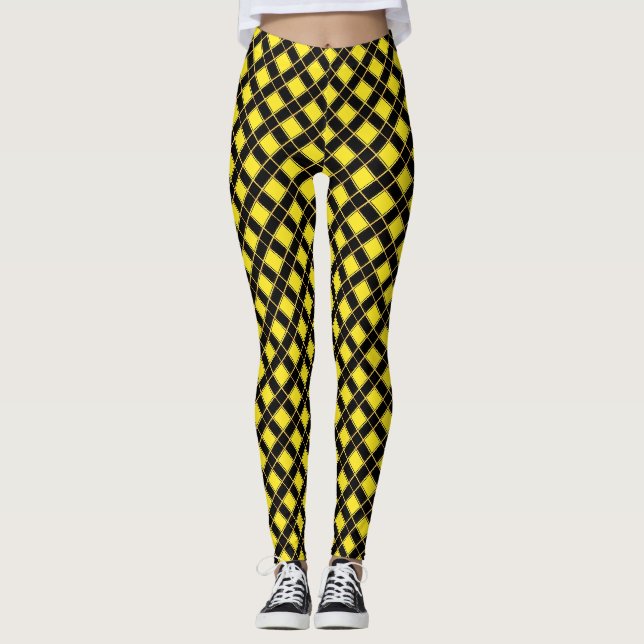 Elegantes Schwarz und Gelb kariert Leggings (Vorderseite)