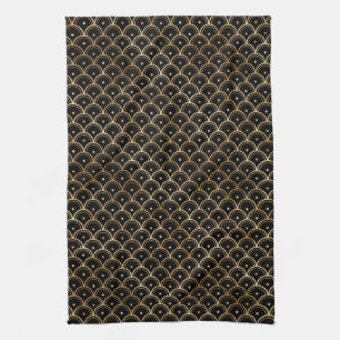 Elegantes Schwarz und Gold 1920er Art Deco Vintage Geschirrtuch