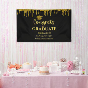 Elegantes Schwarz und Gold 2025 Gratuliere zum Abs Banner