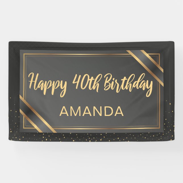 Elegantes Schwarz und Gold 40. Geburtstag Banner (Horizontal)