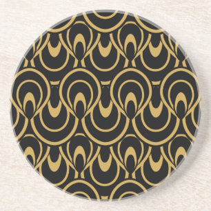 Elegantes Schwarz- und Gold-Art-Deco-Design Sandstein Untersetzer