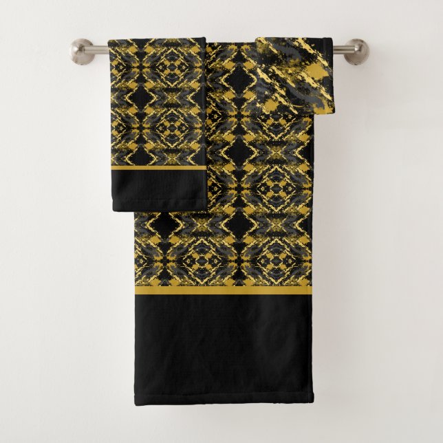 Elegantes Schwarz und Gold Badhandtuch Set (Insitu)
