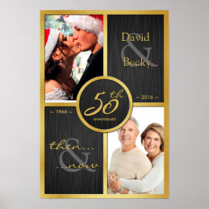 Elegantes Schwarz und Gold Dann & Jetzt 50. Jubilä Poster