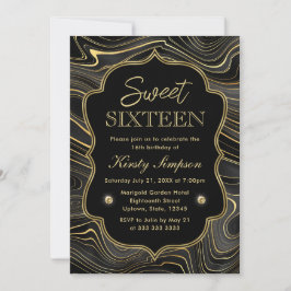 Elegantes Schwarz und Gold Geode Strata Sweet 16 Einladung