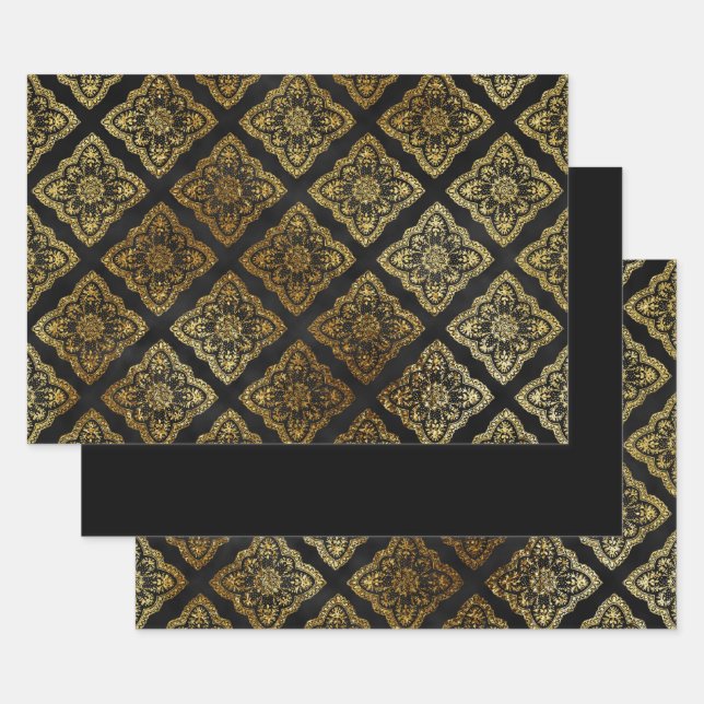 Elegantes Schwarz und Gold Geschenkpapier Set (Set)