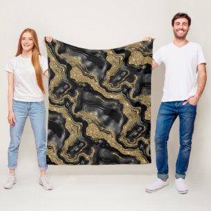Elegantes Schwarz- und Gold-Glitter-Achat-Muster Fleecedecke