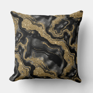 Elegantes Schwarz- und Gold-Glitter-Achat-Muster Kissen