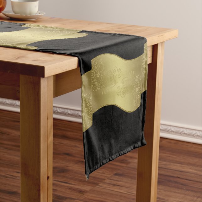 Elegantes Schwarz und Gold Großer Tischläufer (Beispiel)