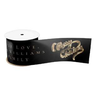 Elegantes Schwarz und Gold Look Script Frohe Weihn Satinband
