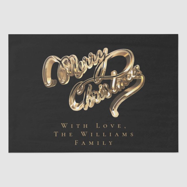 Elegantes Schwarz und Gold Look Script Frohe Weihn Seidenpapier (Vorderseite)