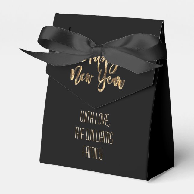 Elegantes Schwarz und Gold-Look Script glücklich N Geschenkschachtel (Vorderseite)