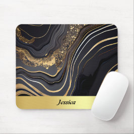 Elegantes Schwarz und Gold marmoriert Mousepad