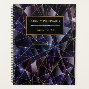 Elegantes Schwarz und Gold Midnight Crystal Galaxy Planer