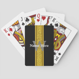 Elegantes Schwarz und Gold mit Monogramm und Name Spielkarten