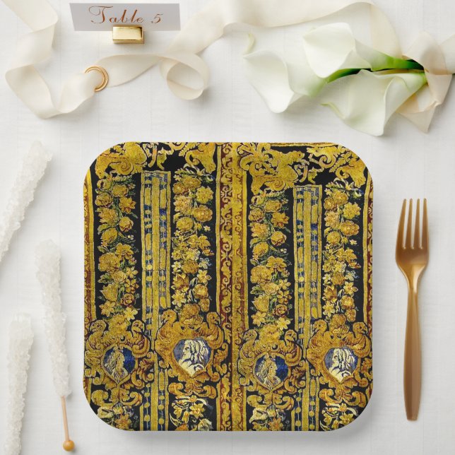 Elegantes Schwarz und Gold Pappteller (Hochzeit)