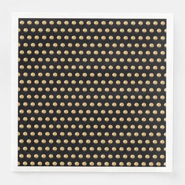 Elegantes Schwarz und Gold Polka Dots Muster Chic Serviette (Vorderseite)