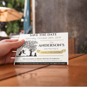 Elegantes Schwarz und Gold "Save the Date" Familie Einladungspostkarte