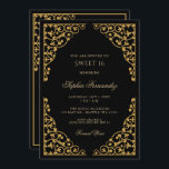 Elegantes Schwarz und Gold Sweet 16 Einladung<br><div class="desc">Elegantes Schwarz und Gold Sweet 16 Einladung</div>