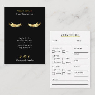 Elegantes Schwarz- und Gold-Wimpern-Kundenaufzeich Visitenkarte