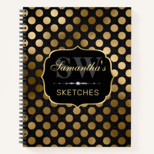 Elegantes Schwarz und Goldfolie-Punkte Skizzenbuch Notizbuch