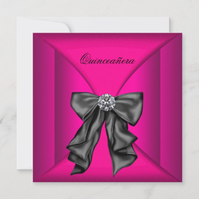Elegantes Schwarz und Hot Pink Qiunceanera Einladung (Vorderseite)