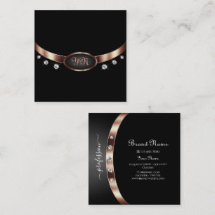 Elegantes Schwarz und Rose Gold mit Monogram Diamo Quadratische Visitenkarte