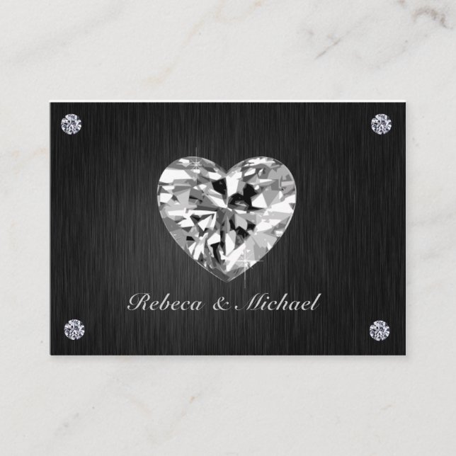 Elegantes Schwarz und Silber mit Diamonds RSVP Car Begleitkarte (Vorderseite)