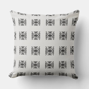 Elegantes Schwarz- und Silber-Spiral-Geometrie-Mus Kissen